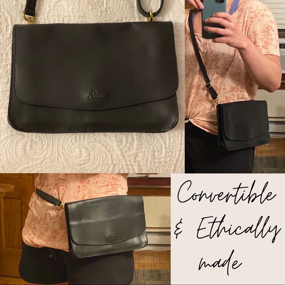 NWOT Sseko Convertible Crossbody Bag and/or Fanny Pack, Oiled Black Leather